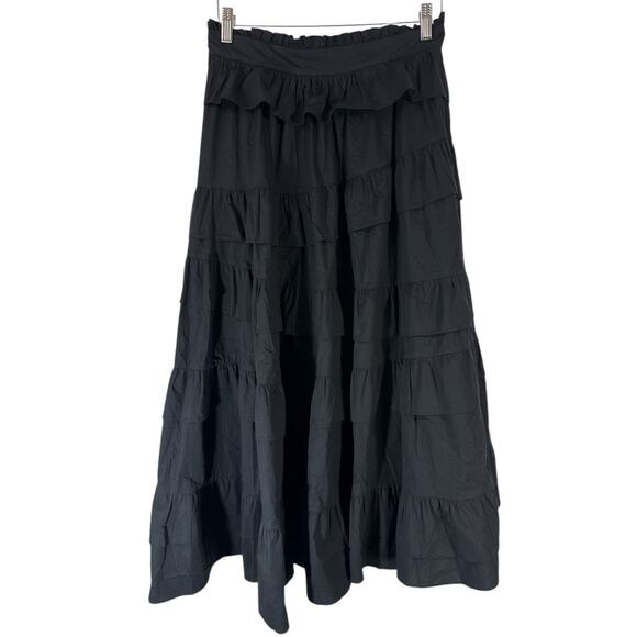 Wayward Fancies Asymmetric Ruffle Tier Cotton Poplin Skirt Black Size M - Picture 5 of 12